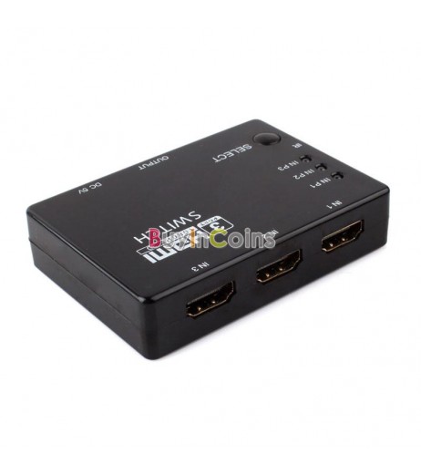3 Port Mini HDMI Switch Switcher Splitter w/ Remote Control 3D 1080P +  V1.4 HDMI Cable for Xbox