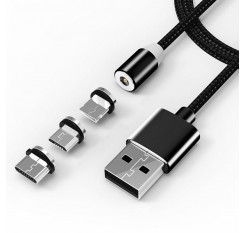 Braided Magnetic Lightning+USB Charger Charging Cable For iPhone Samsung Type-C 3 in 1