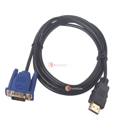 1.8m 6Ft HDMI Male to VGA HD-15 15Pin Male Adapter Cable Cord for DVD HDTV PS3