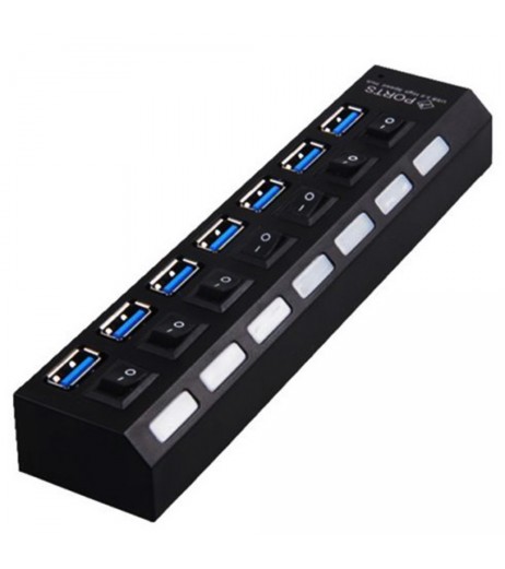 7port USB 2.0 3.0 HUB With Power On/Off Switch High Speed Adapter Cable For PC