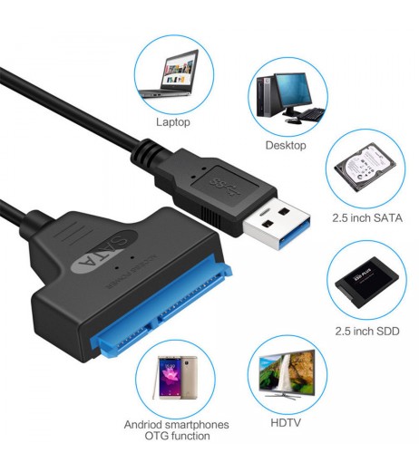 USB 3.0 To 2.5" SATA 22 Pin Adapter Cable Converter For External HDD SSD Hard Drive Disk