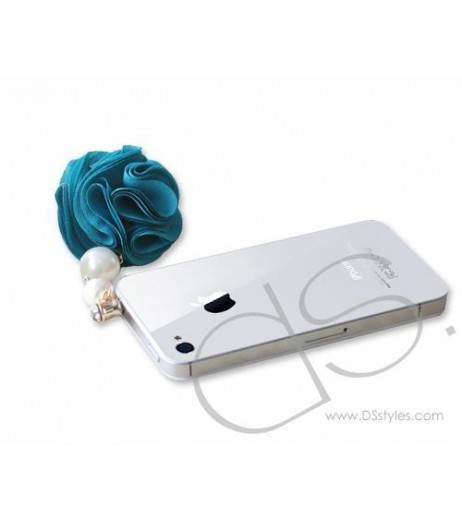Dangling Flower Crystal Headphone Jack Plug - Blue