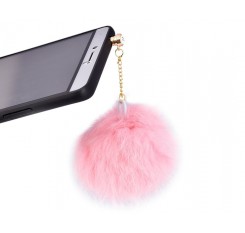 Pink Fur Ball Headphone Jack Plug