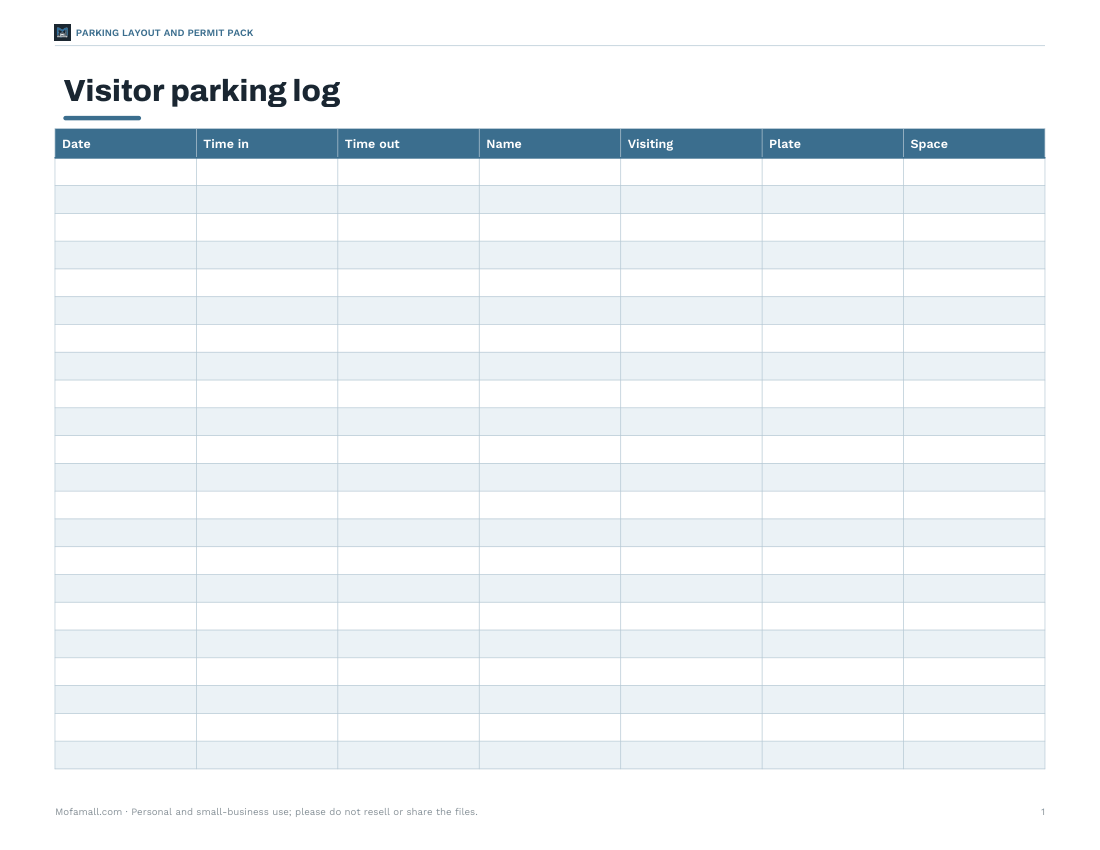 Preview of the first page of Visitor log (PDF/DOCX/XLSX)